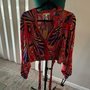 Christian Siriano Red and Purple Patterned Blouse